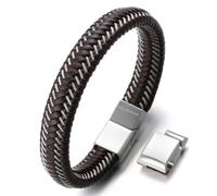 HALUKAKAH ● Jazz ● Homme Bracelet en Cuir Véritable de Main Fermoir Mgnétique en Titan Taille Réglable 8.2"-8.7"(21-22cm) avec Le Boîte-Cadeau Gratuit