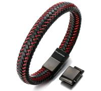 HALUKAKAH ● Jazz ● Homme Bracelet en Cuir Véritable de Main Fermoir Mgnétique en Titan Taille Réglable 8.2"-8.7"(21-22cm) avec Le Boîte-Cadeau Gratuit