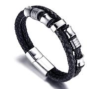 HALUKAKAH Kids ● Honor Junior ● Boy's Genuine Leather Bracelet 6-12 Y/O. Titanium Honor Gold Beads Golden Magnetic Clasp Size Adjustable 18-19.5cm with Free Giftbox