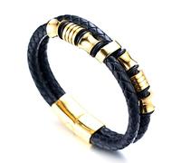 HALUKAKAH Kids ● Honor Junior ● Boy's Genuine Leather Bracelet 6-12 Y/O. Titanium Honor Gold Beads Golden Magnetic Clasp Size Adjustable 18-19.5cm with Free Giftbox