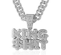 HALUKAKAH ● KING $HIT ● Chaîne Or pour Homme Fini Or Blanc Platine Iced Out Collier Pendentif,Plein Cz Lab Diamants Ensemble de Griffes,14mm Chaîne à Maillons Cubaine 45cm,Coffret Gratuit