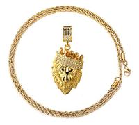 HALUKAKAH ● Kings Landing ● Hommes Plaqué Or Véritable 18 Carats Lion de la Couronne Pendentif Collier Ensemble de Diamants Artificiels avec Chaîne en Queue de Poisson Gratuite 75cm