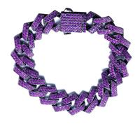 HALUKAKAH Lien Cubain Bracelet avec Diamants pour Hommes - Améthyste de Couleur Pourpre - Plaqué Rhodium Noir - Largeur 12mm Longueur 20cm - avec Boîte Cadeau
