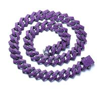 HALUKAKAH Lien Cubain Collier à Maillons pour Hommes - Améthyste de Couleur Pourpre - Plaqué Rhodium Noir - Largeur 12mm Longueur 50cm - avec Boîte Cadeau