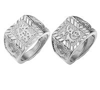 HALUKAKAH ● l'or Bénissent Tous ● Le Bague de l'homme en Plaqué Or Blanc Platine Riche + Chance Taille Réglable