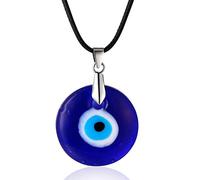 HALUKAKAH Mauvais œil Collier pour Homme Femme,Résine Saphir Pendentif Oeil Bleu Corde de Cire Fait Main Protection Mal de Ojo Bijoux avec Coffret Cadeau Gratuit