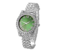 HALUKAKAH Montre Diamants Iced Out pour Garçons Ados - Plaqué Platine, Cadran Vert 36mm, Longueur 20cm, avec Outil de Réglage - Boîte-Cadeau en Feuille d'or