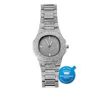 HALUKAKAH Montre en Or avec Diamants Iced Out,Homme Quartz Plaqué Noir Rhodié 9.5"(24CM),Coffret Cadeau Gratuit