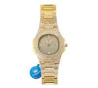 HALUKAKAH Montre en Or avec Diamants Iced Out,Homme Quartz Plaqué Or Véritable 18 Carats 9.5"(24CM),Coffret Cadeau Gratuit