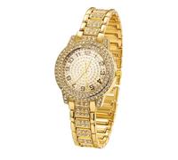 HALUKAKAH Montre en Or avec Diamants Iced Out pour Enfants - Plaqué Or 18 Carats,Cadran Rond Chiffres Arabes,Quartz Japonais - Longueur 19.5cm - pour Anniversaires,Fêtes