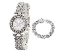 HALUKAKAH Montre en Or avec Diamants Iced Out pour Filles,Ados,Enfants - Plaqué Platine,Cadran 29 mm Motif Papillon,Quartz Japonais - Longueur 19,5cm - Livrée avec Chaîne Cubaine 18cm - pour Fêtes