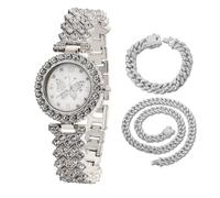 Halukakah Montre en Or avec Diamants Iced Out pour Filles,Ados,Enfants - Plaqué Platine,Cadran 29 mm Motif Papillon,Quartz Japonais - Longueur 19,5cm - Livrée avec Chaînes Cubaine 18+40cm - pour Fêtes