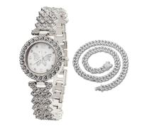 HALUKAKAH Montre en Or avec Diamants Iced Out pour Filles,Ados,Enfants - Plaqué Platine,Cadran 29 mm Motif Papillon,Quartz Japonais - Longueur 19,5cm - Livrée avec Chaîne Cubaine 40cm - pour Fêtes