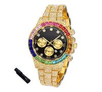 Halukakah Montre en Or avec Diamants Iced Out pour Garçons,Ados,Enfants - Plaqué Or 18 Carats,Cadran Noir 40mm,Quartz Japonais - Longueur 18.5cm,Livrée avec Outil de Réglage - pour Anniversaires,Fêtes