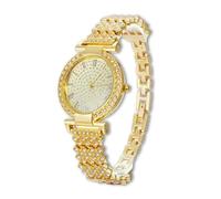 Halukakah Montre en Or avec Diamants Iced Out pour Garçons,Ados,Enfants - Plaqué Or 18 Carats,Cadran Rond 31mm,Quartz Japonais - Longueur 20.5cm,Livrée avec Outil de Réglage - pour Anniversaires,Fêtes