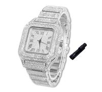 HALUKAKAH Montre en Or avec Diamants Iced Out pour Garçons,Ados,Enfants - Plaqué Platine,Cadran Carré 40mm,Quartz Japonais - Longueur 18.5cm,Livrée avec Outil de Réglage - pour Anniversaires,Fêtes