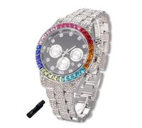 HALUKAKAH Montre en Or avec Diamants Iced Out pour Garçons,Ados,Enfants - Plaqué Platine,Cadran Noir 40mm,Quartz Japonais - Longueur 18.5cm,Livrée avec Outil de Réglage - pour Anniversaires,Fêtes