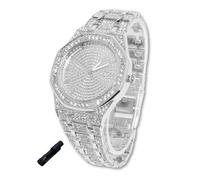 HALUKAKAH Montre en Or avec Diamants Iced Out pour Garçons,Ados,Enfants - Plaqué Platine,Cadran Octagonale 41mm,Quartz Japonais - Longueur 19cm,Livrée avec Outil de Réglage - pour Anniversaires,Fêtes