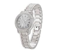 HALUKAKAH Montre en Or avec Diamants Iced Out pour Garçons,Ados,Enfants - Plaqué Platine,Cadran Rond 32mm,Quartz Japonais - Longueur 19.5cm,Livrée avec Outil de Réglage - pour Anniversaires,Fêtes