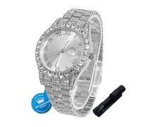 HALUKAKAH Montre en Or avec Diamants Iced Out pour Garçons,Ados,Enfants - Plaqué Platine,Cadran Rond 42mm,Quartz Japonais - Bracelet Réglable 20cm,avec Outil de Réglage - pour Anniversaires,Fêtes