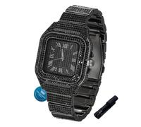 HALUKAKAH Montre en Or avec Diamants Iced Out pour Garçons,Ados,Enfants - Plaqué Rhodium Noir,Cadran Carré 40mm,Quartz Japonais - Longueur 20cm,Livrée avec Outil de Réglage - pour Anniversaires,Fêtes