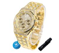 HALUKAKAH Montre en Or avec Diamants pour Garçons,Ados,Enfants - Plaqué Or 18K,Cadran Octogonal 40mm avec Chiffres Romains,Quartz Japonais - 20cm,avec Outil de Réglage - pour Anniversaires,Fêtes