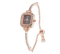 HALUKAKAH Montre Enfant Diamant Étincelant - Plaqué Or Rose - Cadran Rectangulaire Noir - Quartz Bracelet Acier Inoxydable Ajustable - pour Garçons et Filles