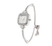 HALUKAKAH Montre Enfant Diamant Étincelant - Plaqué Platine - Cadran Rectangulaire Argenté - Quartz Bracelet Acier Inoxydable Ajustable - pour Garçons et Filles