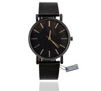 HALUKAKAH Montre Homme Minimaliste en Acier Inoxydable - Bracelet de Montre Plaqué Rhodium Noir, Cadran Noir Aiguilles Dorées. Livrée avec Boîte Cadeau Élégante