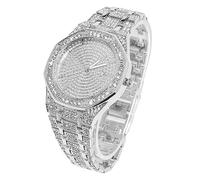 HALUKAKAH Montre Iced Out Plaqué Or 18k/Platine avec Cadran Octogonal, Bracelet Quartz 22cm, Chaîne de Tennis Collier et Bracelet Options, Boîte Cadeau