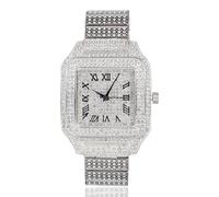 HALUKAKAH Montre pour Homme - Diamant Moissanite Iced Out - Luxe Plaqué Or Blanc Platine, Cadran Carré 40MM à Chiffres Romains, Fabrication Massive, Bracelet 20,5cm - Livré avec Boîte Cadeau