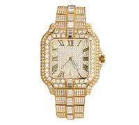 Halukakah Montre pour Homme - Diamant Moissanite Iced Out - Luxe Plaqué Or Véritable 18K,Quartz Japonais,Cadran Carré 41MM avec Calendrier,Fabrication Massive,Bracelet 21,5cm - Livré avec Boîte Cadeau