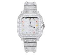 HALUKAKAH Montre pour Homme - Moissanite Diamant Iced Out - Luxe Plaqué Or Blanc Platine,Quartz Japonais,Cadran Rectangulaire 54MM avec Calendrier,Multicolore,Bracelet 21cm - avec Boîte Cadeau