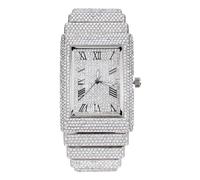 Halukakah Montre pour Homme -Moissanite Diamant Iced Out -Luxe Plaqué Or Blanc Platine,Quartz Japonais,Cadran Rectangulaire 45×35mm avec Calendrier,Fabrication Massive,Bracelet 20cm -avec Boîte Cadeau