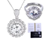 HALUKAKAH Parure Collier et Bague Femme en Moissanite D5,0 ct, Argent 925 Plaqué Platine avec Certificat, pour Fiançailles, Mariage, Taille Réglable, Cadeau pour Épouse, Petite amie, Maman, Fille