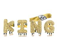 HALUKAKAH Plaqué Or Véritable 18 Carats Ensemble de Bagues Lettres Bulles KING Initiales pour Hommes et Femmes - Taille Réglable - Lettre Goutte d'Eau en Strass Clusterés - Idée Cadeau pour Proches