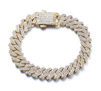HALUKAKAH Plaqué Or Véritable 18k Lien Cubain Bracelet avec Diamants pour Hommes - Plus 300 Diamants de Laboratoire Sertis à La Main - Largeur 12mm Longueur 20cm - avec Boîte Cadeau