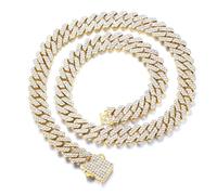 HALUKAKAH Plaqué Or Véritable 18k/Platine Lien Cubain Bracelet Collier avec Diamants Bijoux pour Hommes,Plus 1500 Diamants de Laboratoire Sertis à la Main,12mm Longueur 20cm,45cm avec Boîte Cadeau