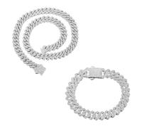 HALUKAKAH Plaqué Or Véritable 18k/Platine Lien Cubain Bracelet Collier avec Diamants Bijoux pour Hommes,Plus 1500 Diamants de Laboratoire Sertis à la Main,12mm Longueur 20cm,45cm avec Boîte Cadeau
