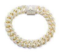 Halukakah Plus de 400 Diamants Plaqué Or Véritable 18K Bracelet Chaîne à Maillons Cubains pour Homme et Femme, Fermoir Lettre Bulle A Initiale 3D - Complet avec Boîte Cadeau - Idée Cadeau pour Proches