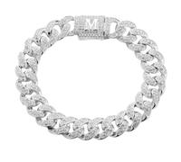 Halukakah Plus de 400 Diamants Plaqué Or Véritable 18K/Platine Bracelet Chaîne à Maillons Cubains pour Homme et Femme, Fermoir Lettre Initiale 3D - Complet avec Boîte Cadeau - Idée Cadeau pour Proches