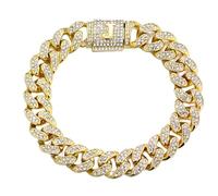 Halukakah Plus de 400 Diamants Plaqué Or Véritable 18K/Platine Bracelet Chaîne à Maillons Cubains pour Homme et Femme, Fermoir Lettre Initiale 3D - Complet avec Boîte Cadeau - Idée Cadeau pour Proches
