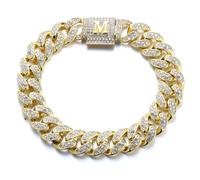 Halukakah Plus de 400 Diamants Plaqué Or Véritable 18K/Platine Bracelet Chaîne à Maillons Cubains pour Homme et Femme, Fermoir Lettre Initiale 3D - Complet avec Boîte Cadeau - Idée Cadeau pour Proches