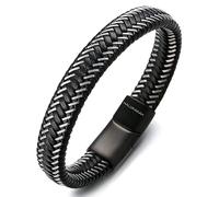 HALUKAKAH Plus ● Jazz ● Homme Bracelet en Cuir Véritable de Main Fermoir Magnétique Titan 8.5"-9"(21.5-23cm) avec Le Boîte-Cadeau Gratuit (Pistolet Noir 21.5cm)