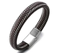HALUKAKAH Plus ● Jazz ● Homme Bracelet en Cuir Véritable de Main Fermoir Magnétique Titan 8.5"-9"(21.5-23cm) avec Le Boîte-Cadeau Gratuit (Clair de Lune Argent 21.5cm)