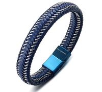 HALUKAKAH Plus ● Jazz ● Homme Bracelet en Cuir Véritable de Main Fermoir Magnétique Titan 8.5"-9"(21.5-23cm) avec Le Boîte-Cadeau Gratuit (Voile Bleu 21.5cm)