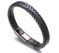 HALUKAKAH Plus ● Solo ● Le Bracelet de l’Homme en Noir Style Classique Cuir Véritable avec Titané Fermoir Magnétique Noir Taille Ajustable 8.46"-9"(21.5-23cm) avec Le Boîte-Cadeau