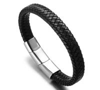 HALUKAKAH Plus ● Solo ● Le Bracelet de l’Homme en Style Classique, Cuir Véritable avec Titané Fermoir Magnétique 8.46"/ (21.5cm) avec Le Boîte-Cadeau Gratuit