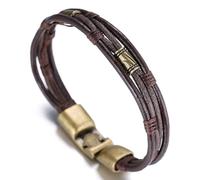 HALUKAKAH ● Rétro ● Homme Bracelet en Cuir Véritable de Main Style Vintage 8.66"(22cm) avec Le Boîte-Cadeau Gratuit