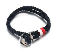 'HALUKAKAH ● SAIL ● Men's Nylon Rope Cord Bracelet Multicolor Red/White/Blue/Navy/Black Color Handmade Silver Anchor Clasp 8.26''/21cm with Free Giftbox'